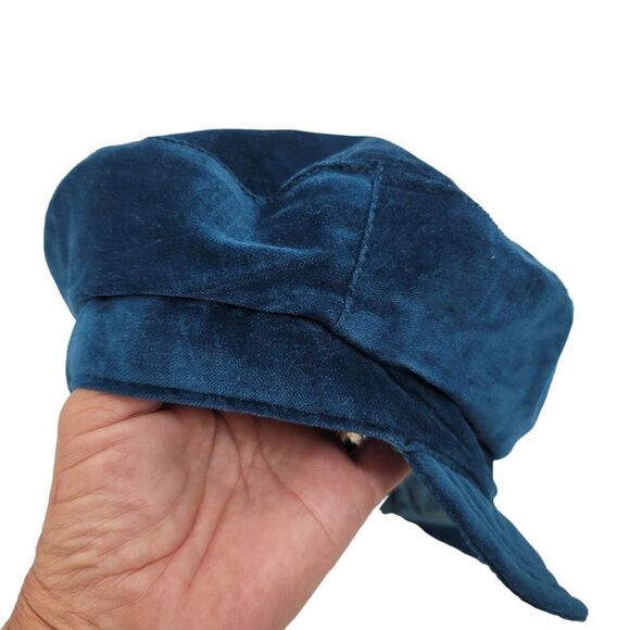 Vintage 80's Hat Poor Boy Cabbie Driver Newsboy Paperboy Newsy Velvet Teal - Picture 3 of 9